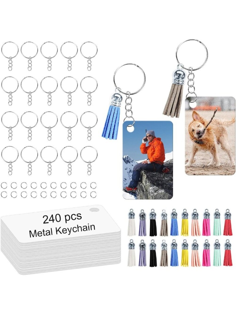 240 Pcs Double-Sided Metal Keychain Blanks with Tassels for Sublimation Crafting